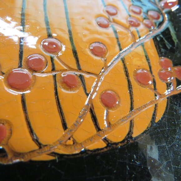 Tan Pumpkin & Embossed Tray Ceramic Fall Autumn Halloween Decor - Picture 7 of 10